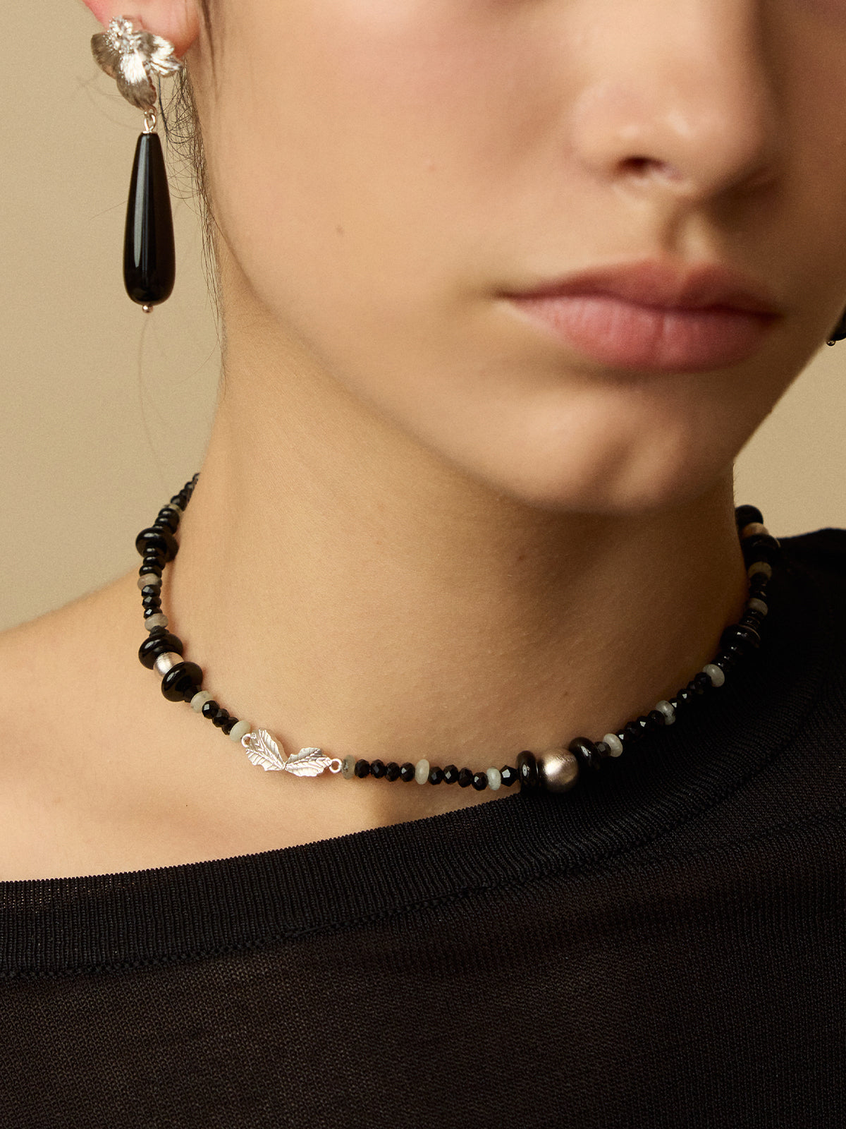 Onyx Leaf Necklace