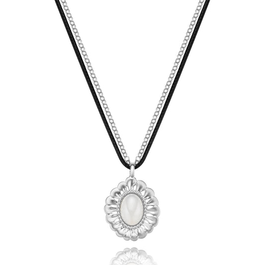 Wallflower Leather Cord/Metal Necklace