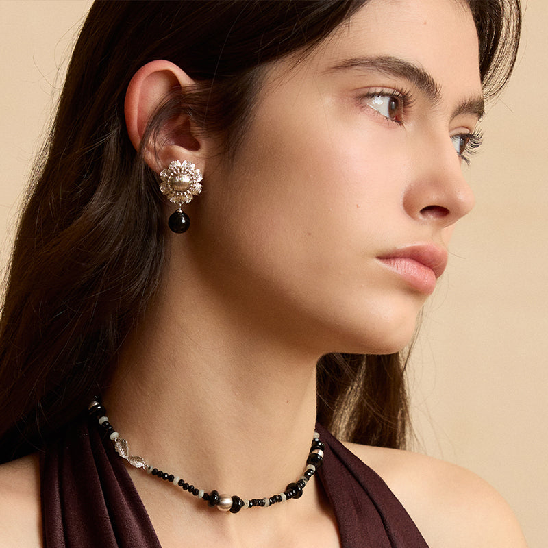 Flame Blossom Onyx Earrings