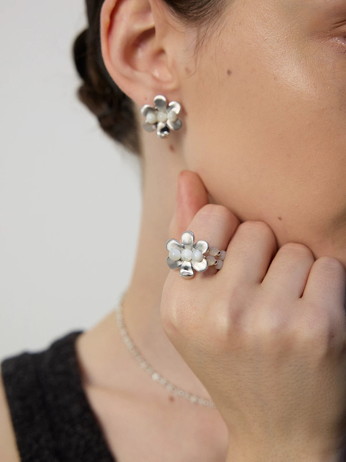 Twin Bloom Beaded Ring