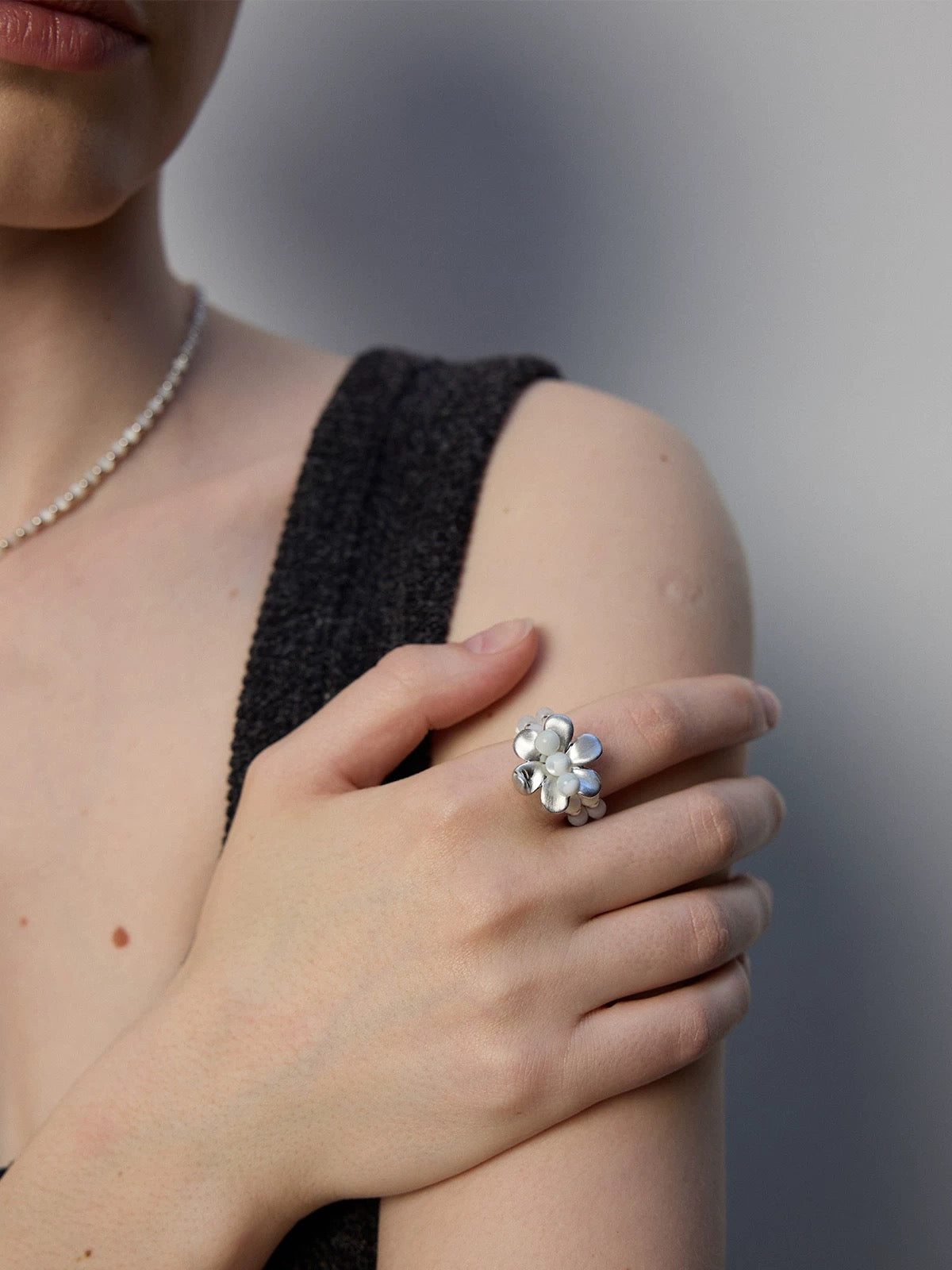 Twin Bloom Beaded Ring